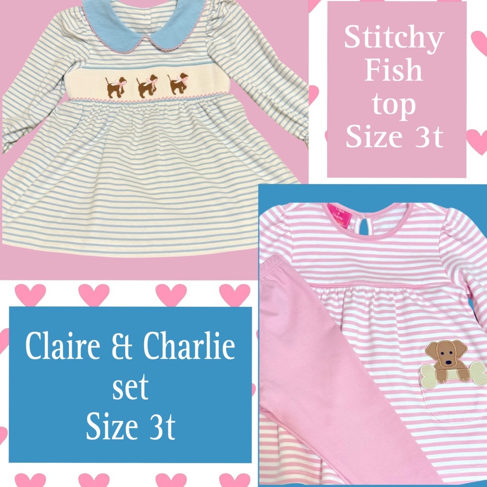 Stitch Fish top 3t and Claire & Charlie set 3t